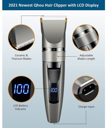 Hair Clippers, Qhou Electric Hair Cutting Kit Pro,Mens Clippers for Hair Cutting Quite LED Display Cordless Rechargeable Hair Trimmer Set Professional Barbers Grooming Kit with Hairdressing Cape(Gray) Gray2 - Buy Online on GoSupps.com