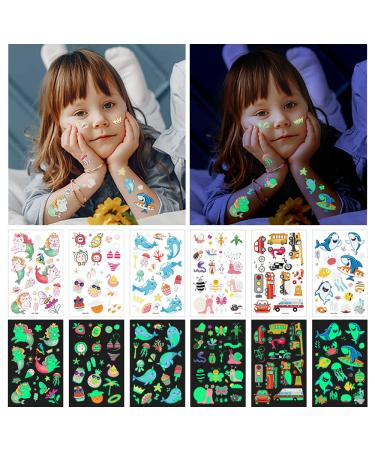 Glow Temporary Tattoos for Kids - 210pcs Luminous Tattoo Stickers in Mixed Styles - Unicorn, Dinosaur, Pirate, Mermaid - 16 Sheets - Party Supplies & Gifts for Children - Buy Online on GoSupps.com