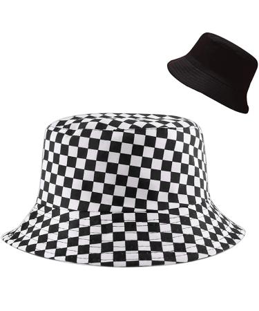 XYIYI Cute Bucket Hat Beach Fisherman Hats for Women, Reversible Double-Side-Wear Checkered Flag