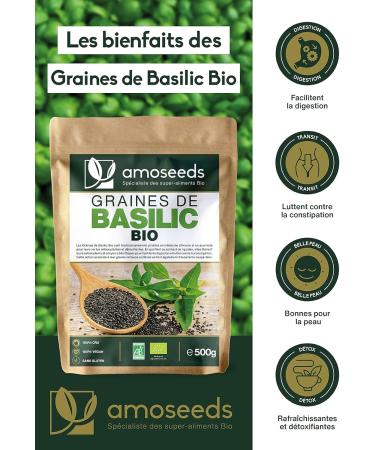 Organic Basil Seeds 500G | French Exclusive | Satiety Digestion Detox Skin | Similar to Chia Seeds | Qual - Buy Online on GoSupps.com