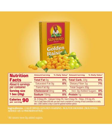 Sun-Maid California Dried Golden Raisins - 1 oz Boxes, 6 ct - No Added Sugar, Naturally Sweet Fruit (Pack of 6) - Buy Online on GoSupps.com