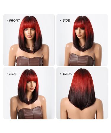 Testar 14-Inch Ombre Red Black Bob Wig - Shoulder-Length Synthetic Wigs for Women | Perfect for Daily Use & Cosplay - Buy Online on GoSupps.com