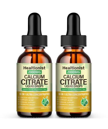 2 Packs 2000mg Calcium Citrate with Vitamin D3 K2 Supplements Liquid Drops for Women & Men Magnesium Zinc High Absorption Bone Teeth Muscle & Immune Support 4 Fl oz 2 Fl Oz (Pack of 2)