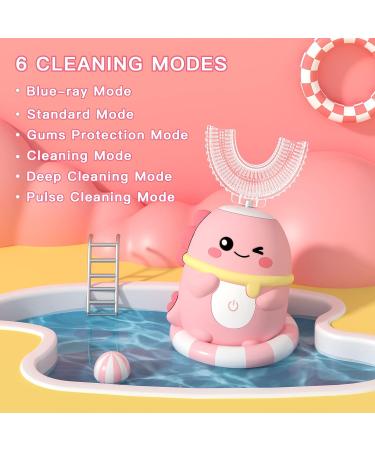 JIANLEJIA Kids Electric Toothbrush | U Shaped Toddler Sonic Toothbrush | Dinosaur Design | 5 Brush Heads | Ages 2-12 | 360 Full Mouth Cleaning | Automatic | Pink - Buy Online on GoSupps.com