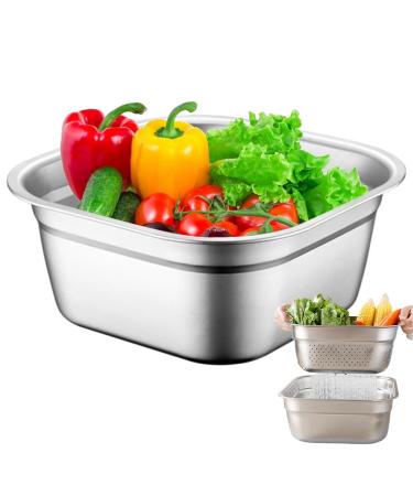 Wash Basin Dish Tub for Kitchen Sink Large Capacity Stainless Steel Basin with Rolled & Wide Edge Stackable Washing Basket for Fruit Kitchen No Drain Hole