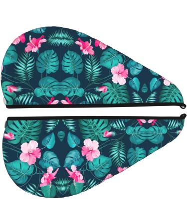 Hawaii Pink Flower Coral Velvet Dry Hair Cap - Unisex Towel Wrap for Bathroom Pool Party & Beach | Ideal Home Accessory - Buy Online on GoSupps.com