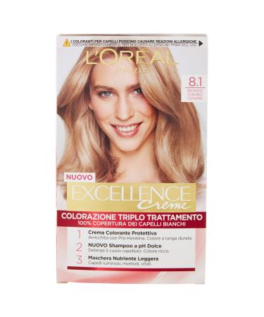 L'Or al Paris Permanent hair color 100 percent gray hair cover hair dyet with coloring shampoo and 3-way care cream color excellence cr me 8.1 cool blond 8.1 light blonde ash 1 piece (1 Pack)