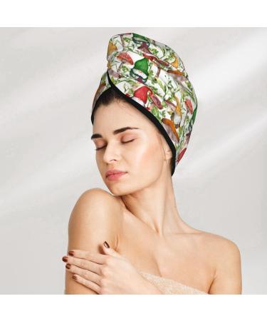 Hair Towel Wrap - Quick Drying Hair Towel Turban with Button (Mushrooms Gnomes) - Perfect for Effortless Hair Care - Buy Online on GoSupps.com