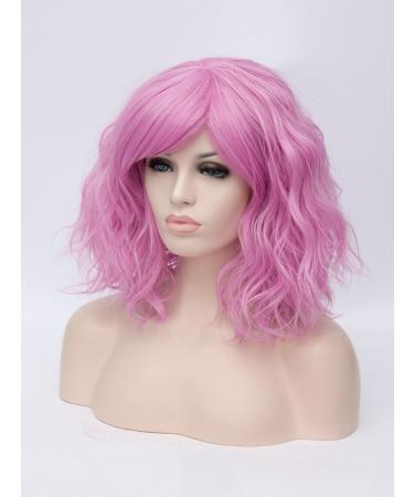 Amyhome Women's Pink Bob Wig with Fringe Synthetic Cosplay Wig + Cap for Party & Fancy Dress - Buy Online on GoSupps.com