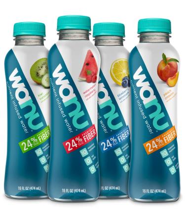 Wanu Water Prebiotic Fiber & Nutrient Infused Flavored Water, Variety Pack, Assortment of Flavors May Vary, 16oz Bottles (Pack of 12)
