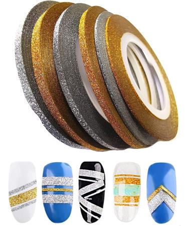 6 Rolls Nail Art Glitter Gold Silver Stripping Tape Line Strips - DIY Beauty Accessories - Buy Online on GoSupps.com