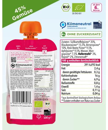 Organic Baby Puree Sweet Potato Blueberry Pear & Beetroot 8 Pack (100g Each) | 6+ Months Recyclable Squeezy Pouches - Buy Online on GoSupps.com
