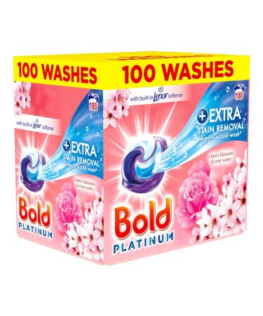 Bold Platinum Pods Laundry Detergent Washing Liquid Pods/Capsules 100 Washes - Cherry Blossom & Rose Water - Extra Stain Removal Even In a Cold Wash - Buy Online on GoSupps.com