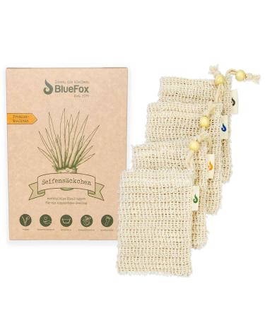 Bluefox i 4x soap bags 14 x 10cm i Nature Seifennetz with colored label I soap bag for soap & soap remnants i soap sack for hair soap i bag i nature 4er set