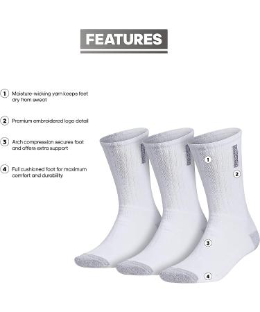 adidas Men's Classic Cushioned Crew Socks 3-Pack - White/Clear Onix Grey - Large - Buy Online on GoSupps.com