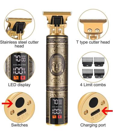 Razors Electric Barber T9 Upgraded LCD Rechargeable Retro Oil Head Carving Electric(LCD gold) - Buy Online on GoSupps.com