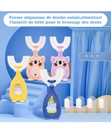 Vegcoo Kids Toothbrush Set - 4 Silicone U-Shape Baby Toothbrushes for 360 Cleaning (Ages 2-6) - Includes Finger Toothbrushes for Boys & Girls - Buy Online on GoSupps.com
