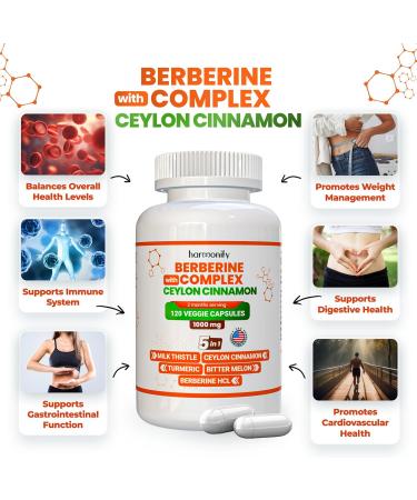 HARMONIFY Berberine Supplement with Ceylon Cinnamon Milk Thistle Turmeric Bitter Melon Complex 120 Capsules 1000 mg Vegan Non-GMO - Buy Online on GoSupps.com