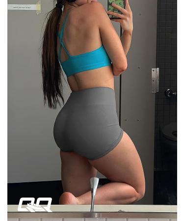 QOQ Women Seamless Scrunch High-Waisted Butt Lifting Fitness Shorts - Solid Light Grey Large - Buy Online on GoSupps.com