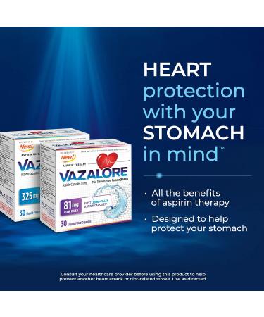 VAZALORE Aspirin 325mg | Fast Pain Relief & Fever Reducer | 30 Immediate Release Capsules for Adults | Stomach Protection - Buy Online on GoSupps.com