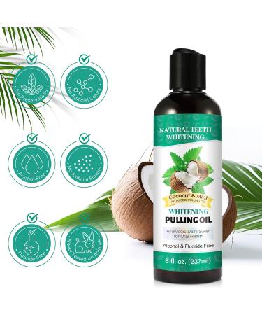 Coconut Mint Oil Pulling - 100% Natural Oral Care for Gum Health | Brightening Mouthwash with Tongue Scraper & Measuring Cups (8 FL OZ) - Buy Online on GoSupps.com