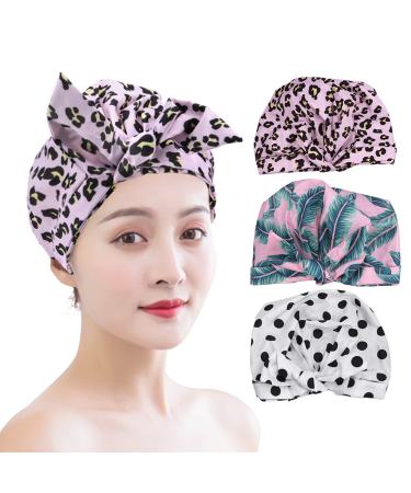 3 Pieces Shower Caps for Women  Waterproof Adjustable Shower Hair Caps  Reusable Shower Bath Caps for Long  Short and Curly Hair for Women Girls(size:9.84 x 6.7inch) 9.84 x 6.7 Inch