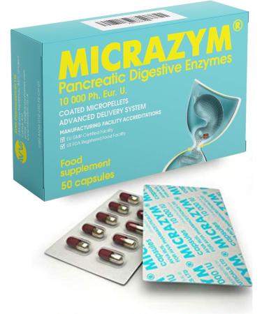 MICRAZYM 10,000 Ph.Euro.U 50 Capsules - Super Strength Pancreatic Digestive Enzymes Supplement - Buy Online on GoSupps.com