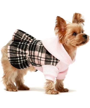 Fitwarm Knitted Plaid Dog Dress Hoodie Sweatshirts Pet Clothes Sweater Coats - Small Pink - Buy Online on GoSupps.com