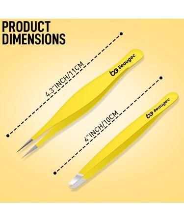 Professional Eyebrow Tweezers Set 2-Piece Slant & Point Precision Tip Stainless Steel Precision Tweezers Kit for Ingrown Hair Removal and Lash Extensions Crafted for Professional Use (Yellow) - Buy Online on GoSupps.com