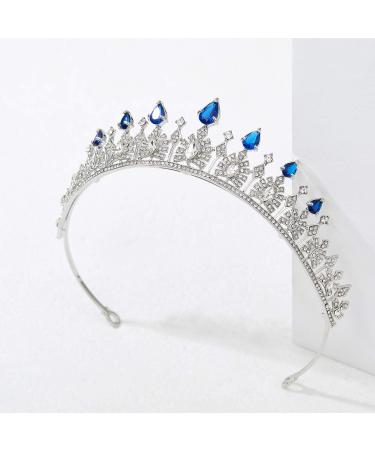 SWEETV Cubic Zirconia Princess Tiara Headband in Royal Blue for Bride & Flower Girls - Bridal Crown Hair Accessories - Buy Online on GoSupps.com