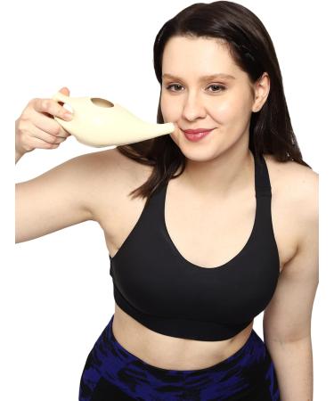 Premium Grade Ceramic Neti Pot for Sinus Relief - Dishwasher Safe - Cream Color - 225 ml Capacity - Buy Online on GoSupps.com