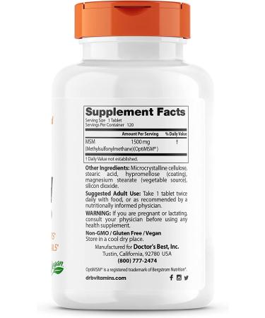 Doctor's Best MSM 1500 mg - Premium Joint Support  120 Tablets - Buy Online on GoSupps.com
