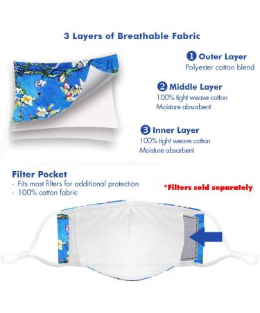 Van Gogh & Claude Monet Design 5PK Cotton Face Masks with Filter Pocket and Nose Wire - Small/Medium Size - Buy Online on GoSupps.com