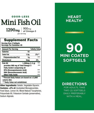Fish Oil 1290mg Mini Odorless Softgels - 2 Bottles (90ct) | High Potency Omega-3 Supplement - Buy Online on GoSupps.com