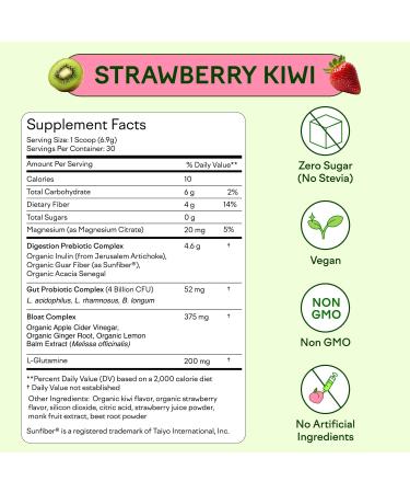 Feel Goods Gut Guardian Prebiotic & Probiotic Powder Sugar Free Organic Fiber Digestive Health for Men & Women 30 Servings - Strawberry Kiwi - Buy Online on GoSupps.com
