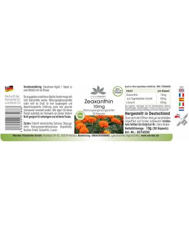 Zeaxanthin 10mg - 30 capsules - Vegan - 50mg of tagete extract | Warnke Vitalstoffe - Quality from German pharmacies - Buy Online on GoSupps.com
