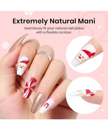 Beetles Press On Nails - Medium Coffin Red Fake Nails Kit | Reusable 14 Sizes | Christmas Nail Art with Glue & File - Buy Online on GoSupps.com