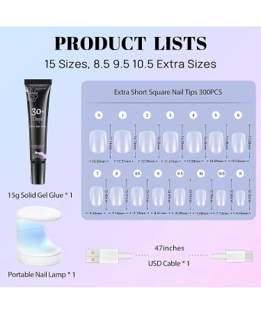 Ejiubas Soft Gel Nail Tips & Glue Kit - 300pcs Short Square Fake Nails with Extension Kit for Gel Nails - Buy Online on GoSupps.com