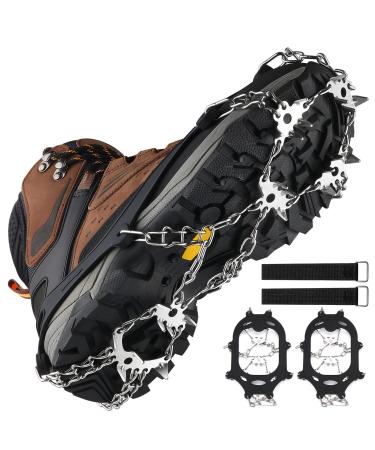 Roohiseng Crampons Ice Cleats Traction Snow Grips for Boots Shoes, 24 Stainless Steel Spikes Anti Slip Safe Protect for Men Women Hiking Fishing Walking Climbing Mountaineering Large