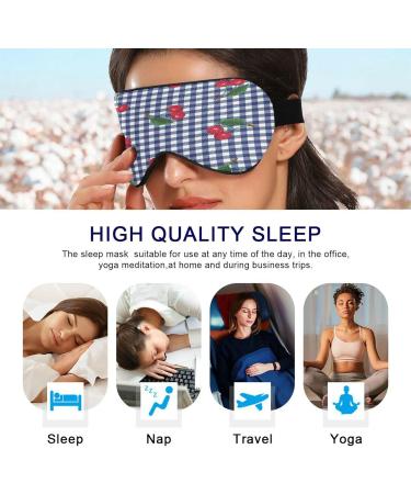 Cherries Blue Grid Sleep Mask | Light Blocking Eye Mask for Sleeping | Adjustable Soft Blindfold for Men & Women | Ideal for Travel & Naps - Buy Online on GoSupps.com