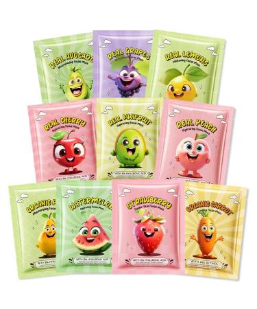 BANGFENG 10 Pack Fruit Face Masks for Kids Ultimate Spa Day Kit for Girls Ages 8-12 Adorable Natural Facial Masks Party Favors & DIY Spa Kit Creative Fun Nourishing Self-Care Experiences