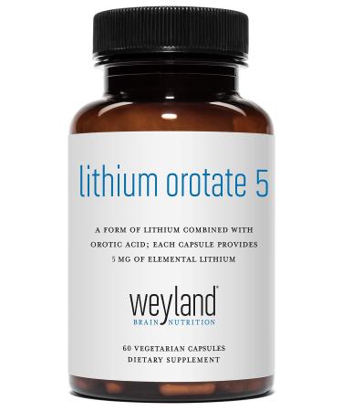 Lithium Orotate - 5mg of Elemental Lithium per Vegetarian Capsule 60 Count (Pack of 1)