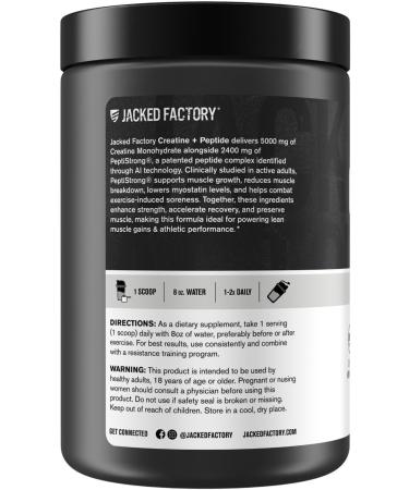 Jacked Factory Creatine + Peptides - Creatine Monohydrate and PeptiStrong Peptides for Muscle Growth and Reduced Muscle Breakdown - Unflavored - 50 Servings - Buy Online on GoSupps.com