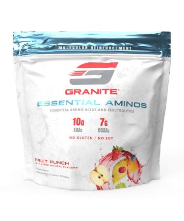 Granite® Essential Amino Acids + Branched Chain Amino Acids + Electrolytes (Fruit Punch Flavor) | 10g EAAs + 7g BCAAs | Supports Muscle Growth | Soy Free + Gluten Free + Vegan | Made in USA