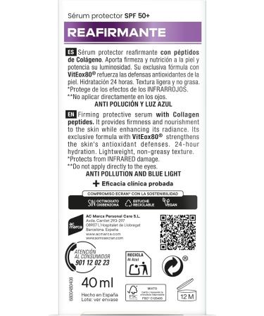  Ecran ECRAN Sunnique Firming Serum SPF50+ with Collagen Facial Sun Protection & Anti-Aging Action Strengthens Elasticity and Nourishes Skin Lightweight Texture Water Resistant 40ml - Buy Online on GoSupps.com