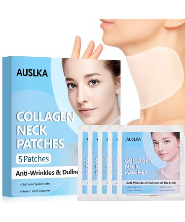 AUSLKA Neck Wrinkle Patches Moisturizing Hydrolyzed Collagen Mask Become Transparent Neck Masks Deep Hydration & Elasticity Boost Neck Lifting Firming Pads for Tightening Skin 5 PCS