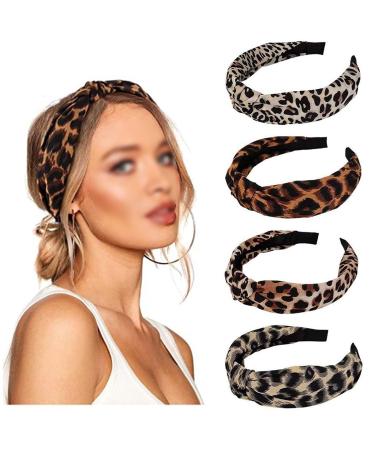 Hair ripe leopard hair bands with leopard pattern leopard headbands wide hair bands with leopard pattern leopard pattern hair ribbon hair rapid front belt wide hair ripe for women girls (4 pieces)