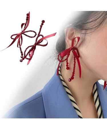 Feyley Red Loop Earrings - Exaggerated Tassel & Crystal Long Drop Jewelry for Women & Girls - Buy Online on GoSupps.com