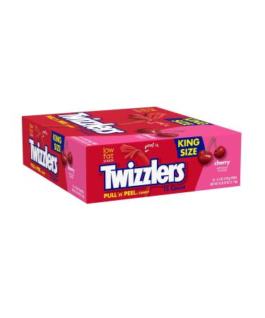 TWIZZLERS PULL 'N' PEEL Cherry Flavored Chewy Candy, Low Fat, 4.2 oz King Size Bag King Size, 4.2oz (Pack of 15)