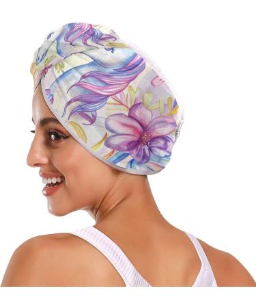 Purple Flowers Unicorn Hair Towel 2 Pack | Super Absorbent Quick Dry Hair Turbans for Women & Girls - Buy Online on GoSupps.com